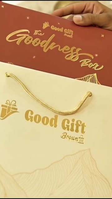 Good Gift by Brown 'The Goodness Box' bag in maroon and cream with gold foil